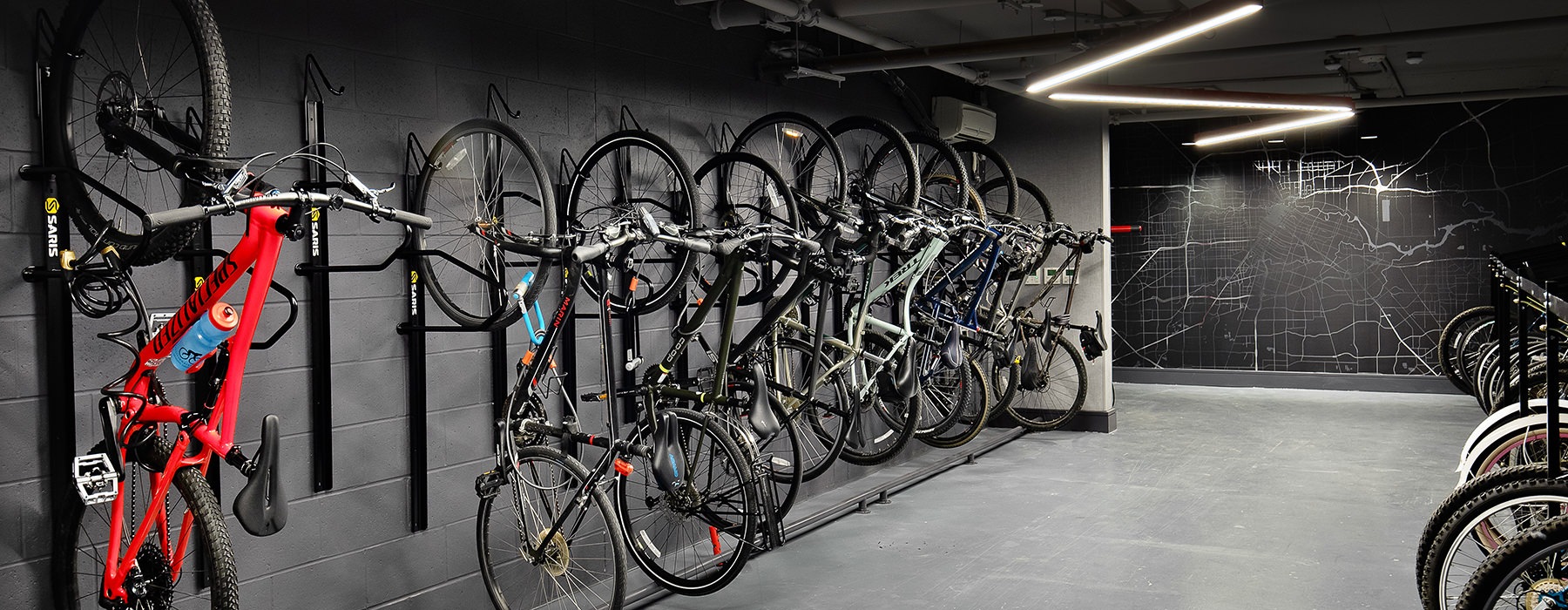 Large well lit bike storage area 