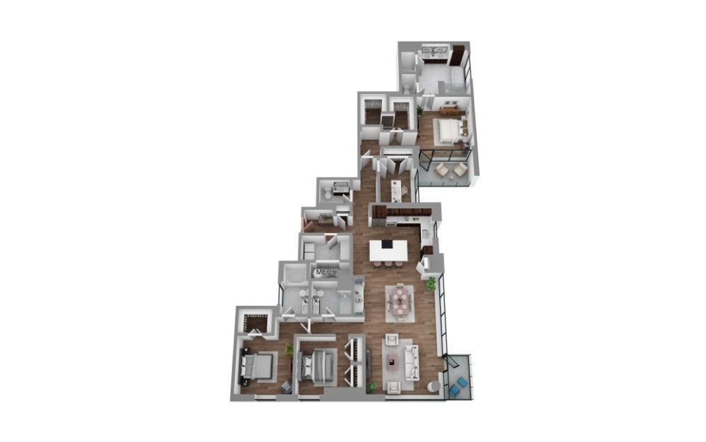 PH01 - 3 bedroom floorplan layout with 3.5 bathrooms and 2585 - 2590 square feet (3D)