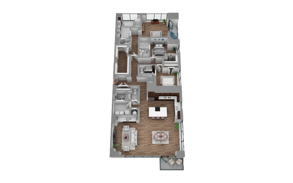 PH02 - 3 bedroom floorplan layout with 3.5 bathrooms and 2775 square feet (3D)