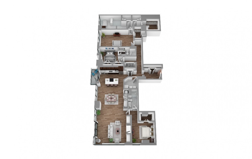 PH03 - 3 bedroom floorplan layout with 3.5 baths and 2858 square feet. (3D)