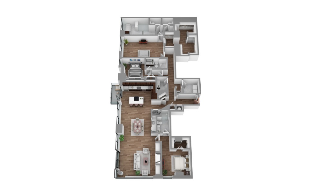 PH04 - 3 bedroom floorplan layout with 3.5 bathrooms and 3015 - 3019 square feet (3D)