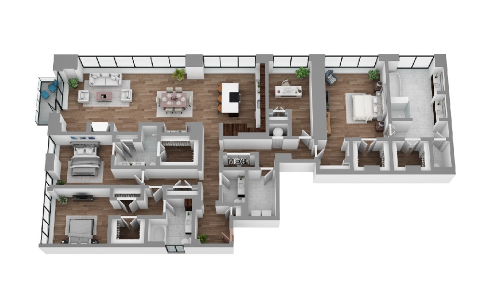 PH05 - 3 bedroom floorplan layout with 3.5 bathrooms and 3115 square feet (3D)