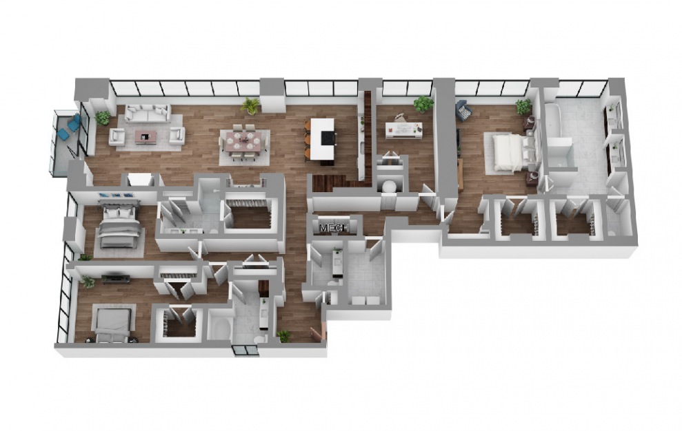 PH05 - 3 bedroom floorplan layout with 3.5 baths and 3115 square feet. (3D)
