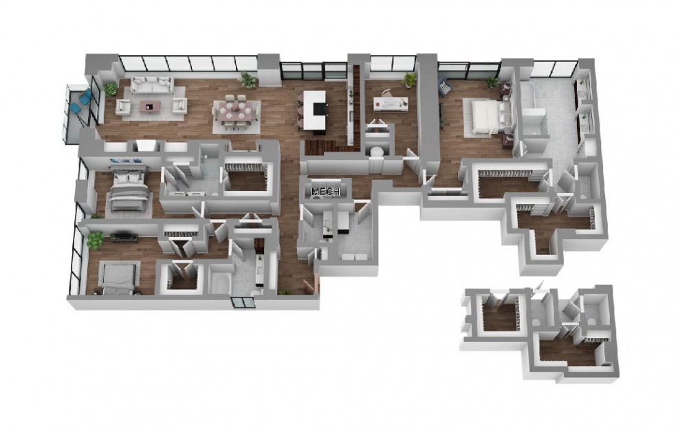 PH06 - 3 bedroom floorplan layout with 3.5 baths and 3194 to 3220 square feet. (3D)