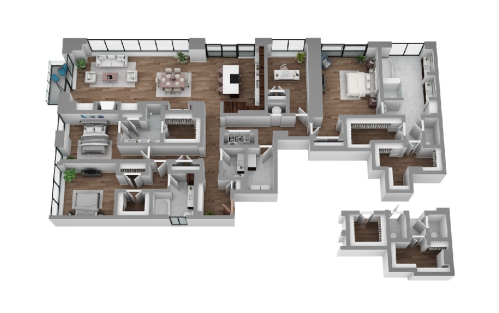 PH06 - 3 bedroom floorplan layout with 3.5 bathrooms and 3194 - 3220 square feet (3D)